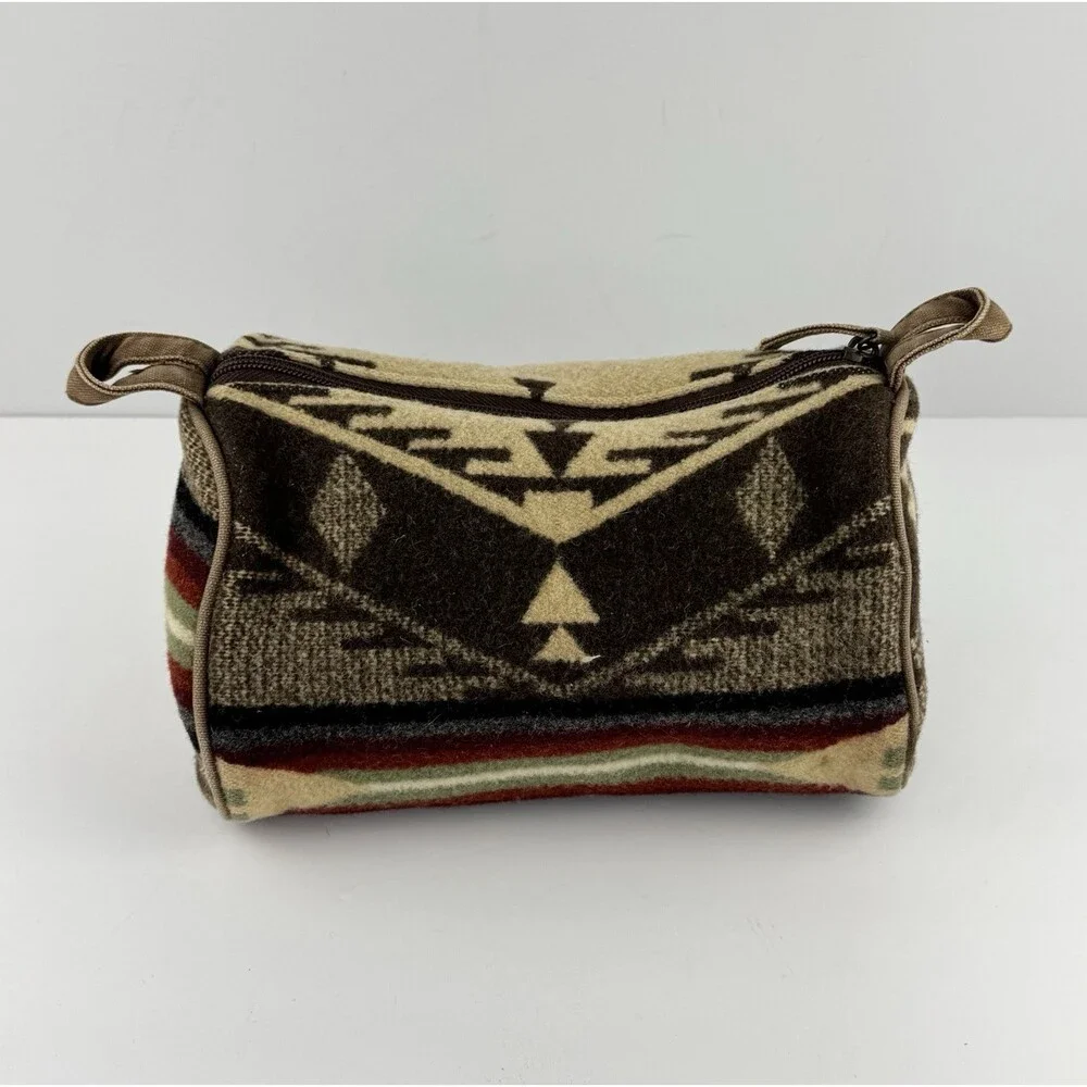 Pendleton Travel Kit Cosmetic Bag Aztec Southwestern Wool Tan Brown